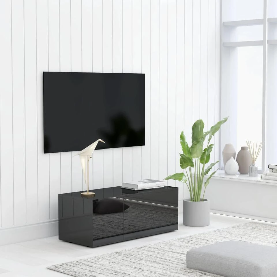 VidaXL Tv-meubel 80x34x30 Cm Spaanplaat Hoogglans Zwart - Afbeelding 2