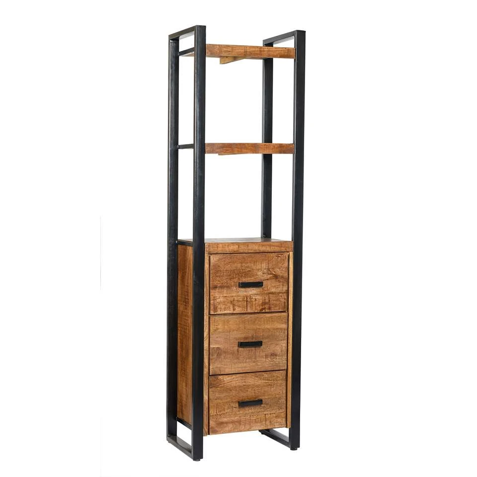 Livingfurn - Boekenkasten Nairobi - 3 Laden - 200cm - Mangohout