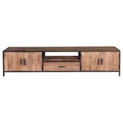 Livingfurn - TV Meubel Sturdy 220 Cm - Mangohout / Gecoat Staal