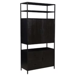 Livingfurn - Kabinetkast Kala Open - 40x100x200 - Mangohout En Gecoat Staal