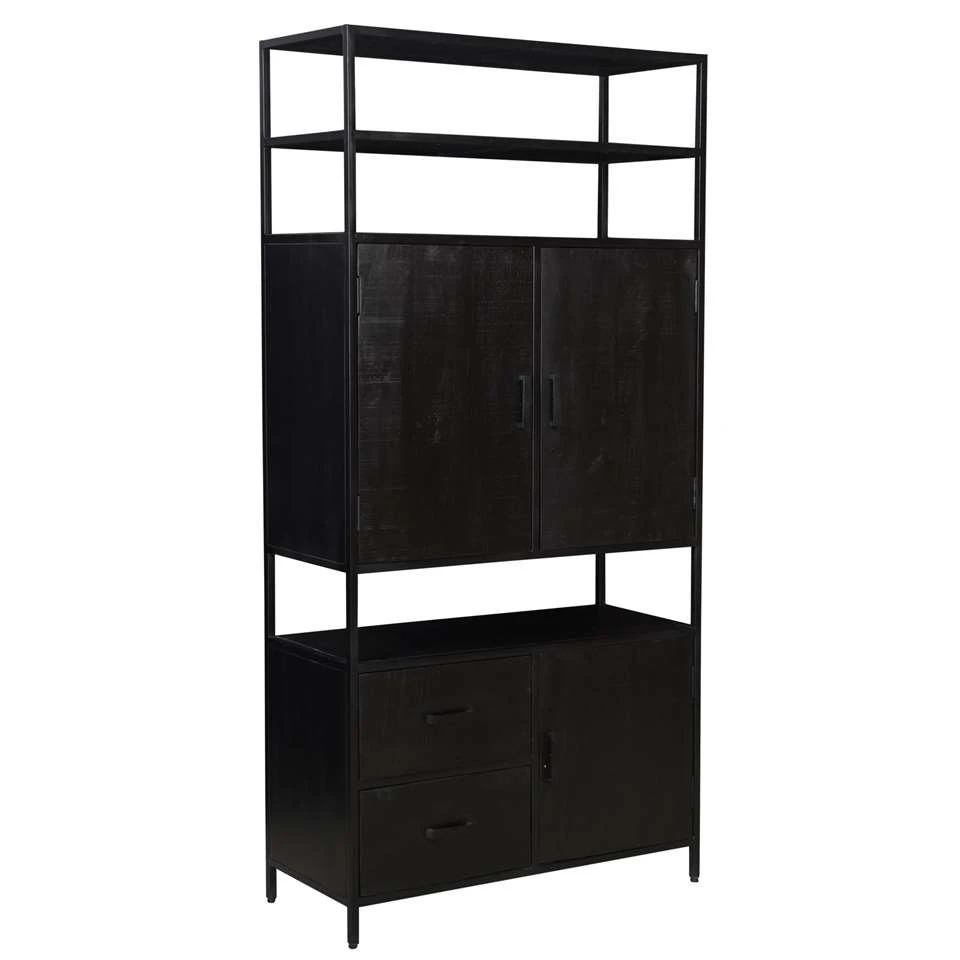 Livingfurn - Kabinetkast Kala Open - 40x100x200 - Mangohout En Gecoat Staal