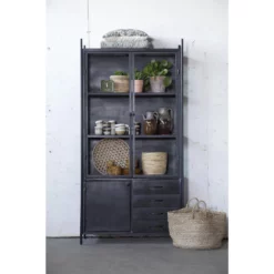 Giga Meubel Metalen Vitrinekast Zwart - 100x40x200cm - Kast Fik Small