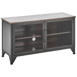 Beliani TV-kast VINCE - Donkere Houtkleur Vezelplaat, Staal