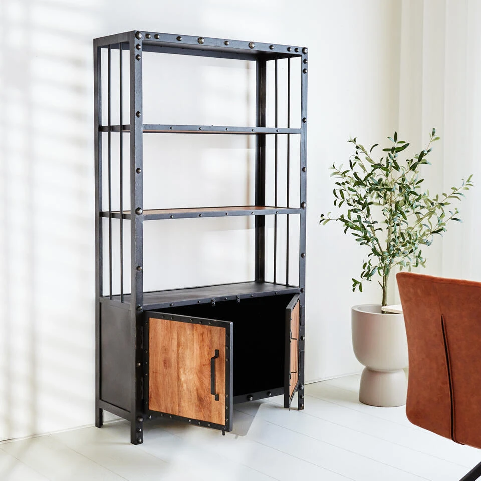 Industriële Wandkast Chase 180x100 Cm - 35x100x180 Cm - Mangohout - Bruin - Afbeelding 3