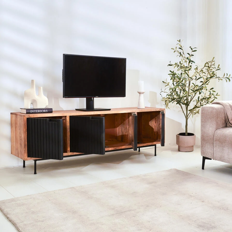 Industrieel TV-meubel Felix 4-deurs Zwart Mangohout 40x160x55 Cm Mangohout - Afbeelding 2