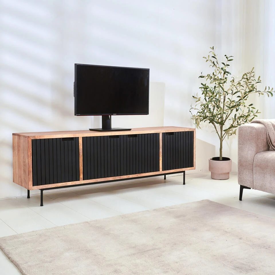 Industrieel TV-meubel Felix 4-deurs Zwart Mangohout 40x160x55 Cm Mangohout - Afbeelding 3