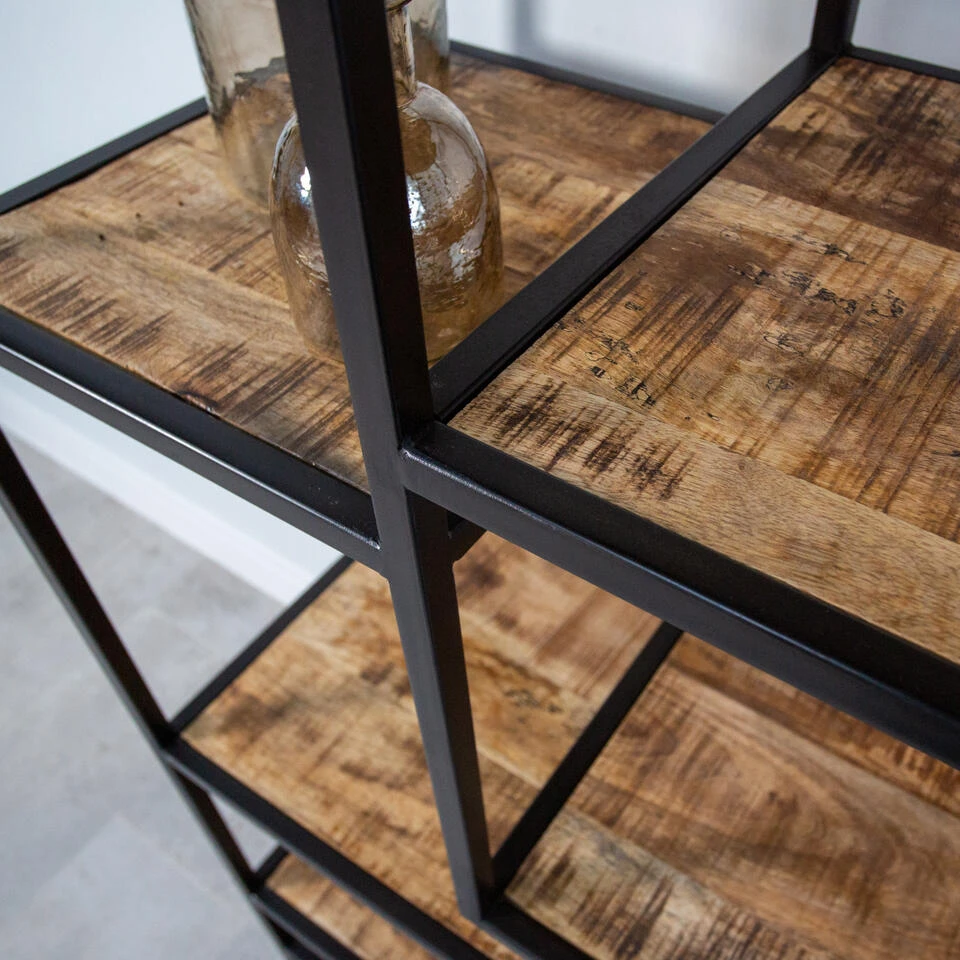 Industriële Boekenkast Phyllon Metaal Met Hout 42x92x193 Cm Mangohout - Afbeelding 3