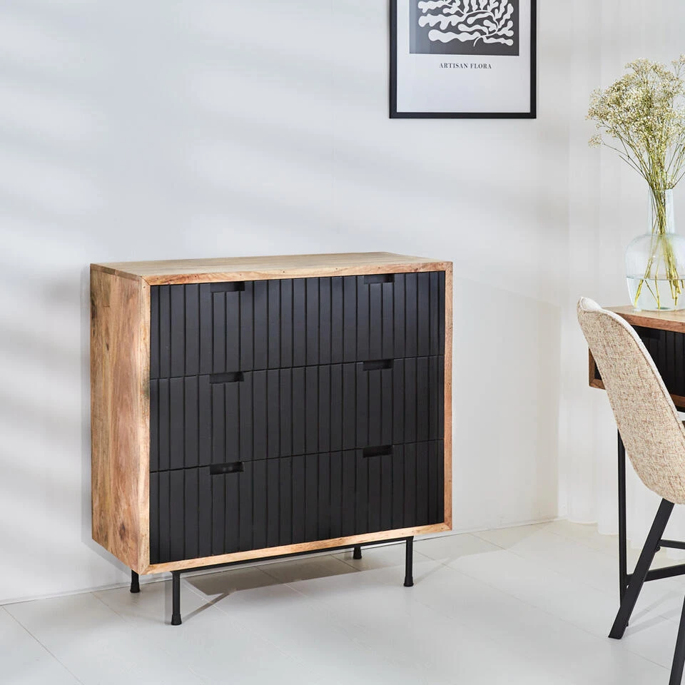 Industriële Ladekast Felix Zwart Mangohout 90x90 Cm 40x90x90 Cm Mangohout - Afbeelding 3