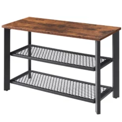 ACAZA Schoenenrek In Hout En Metaal, Vintage, 8 Paar Schoenen, Zwart / Bruin