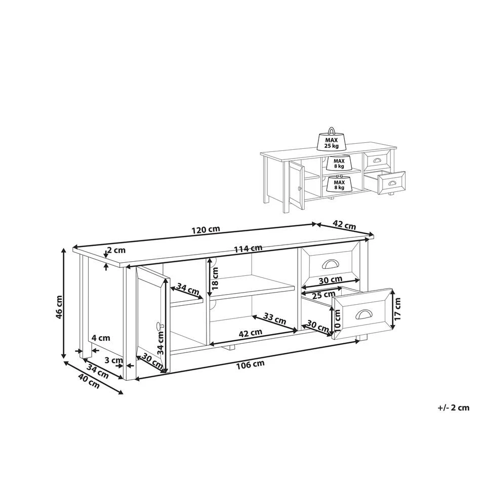 Beliani TV-kast HONOLULU - Grijs Vezelplaat - Afbeelding 3