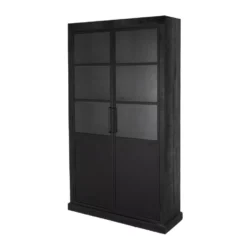 Giga Meubel Vitrinekast Zwart - Mangohout & IJzer - 2-Deurs