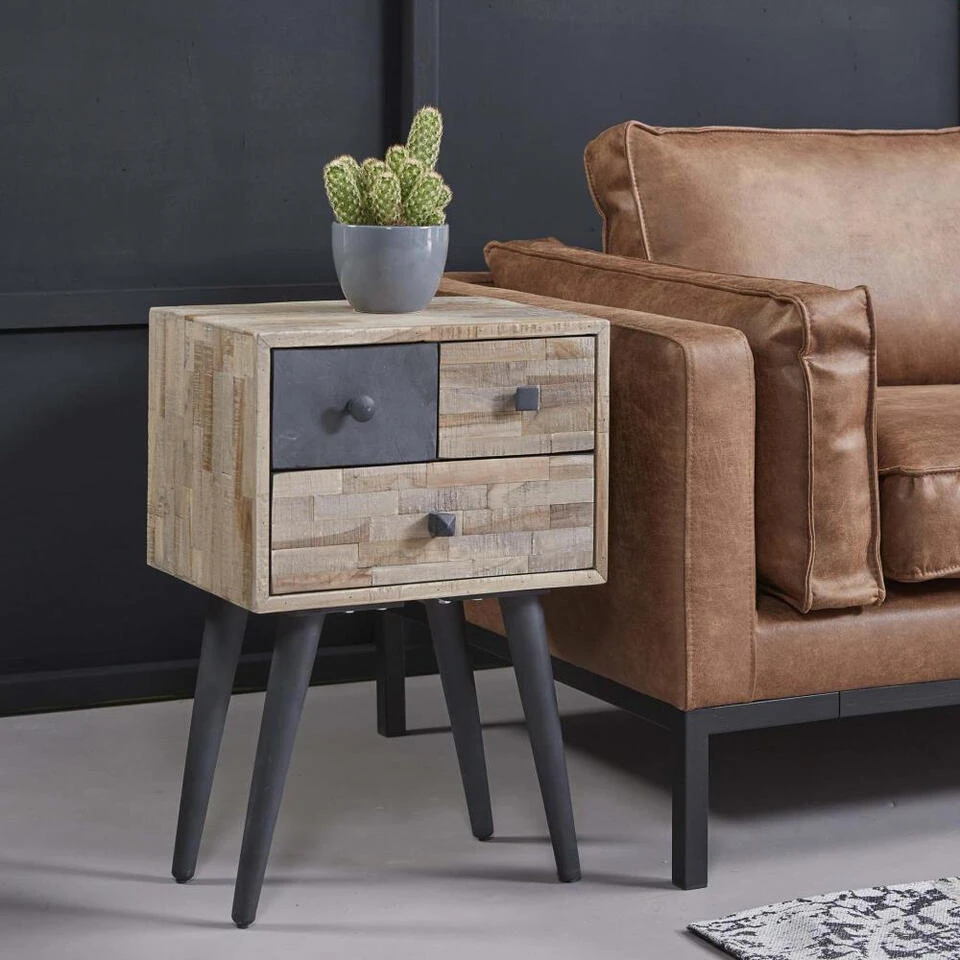 Giga Meubel Ladekast 2+1 Laden - Teakhout - Naturel - 31x42x63cm - Afbeelding 2