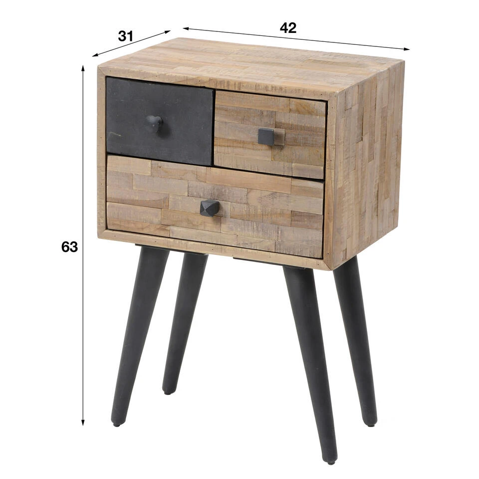 Giga Meubel Ladekast 2+1 Laden - Teakhout - Naturel - 31x42x63cm - Afbeelding 4