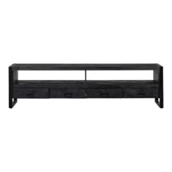TV Meubel Fresno Black 220cm - Mangohout - Zwart - Rechthoekig