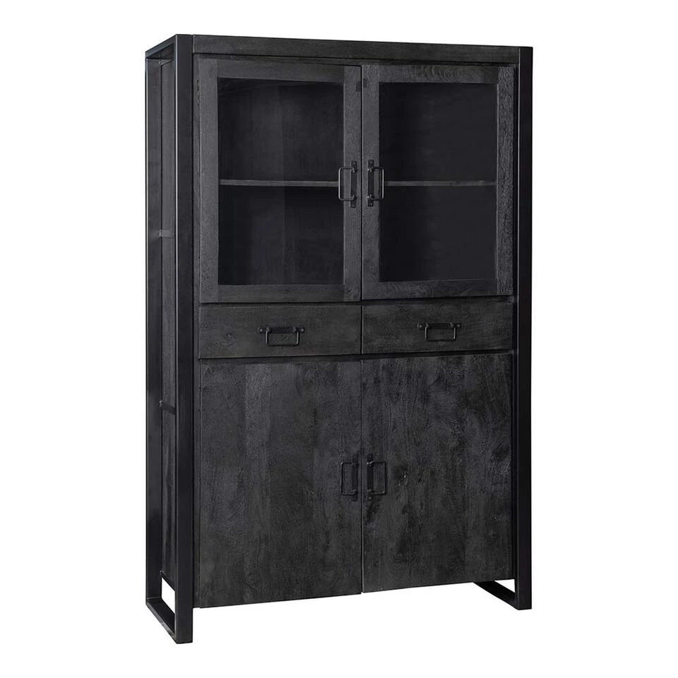 Vitrinekast Jersy Black - Mangohout - Zwart - Rechthoekig - Afbeelding 4