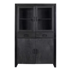 Vitrinekast Jersy Black - Mangohout - Zwart - Rechthoekig