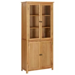 VidaXL Boekenkast Met 4 Deuren 80x35x180 Cm Massief Eikenhout En Glas