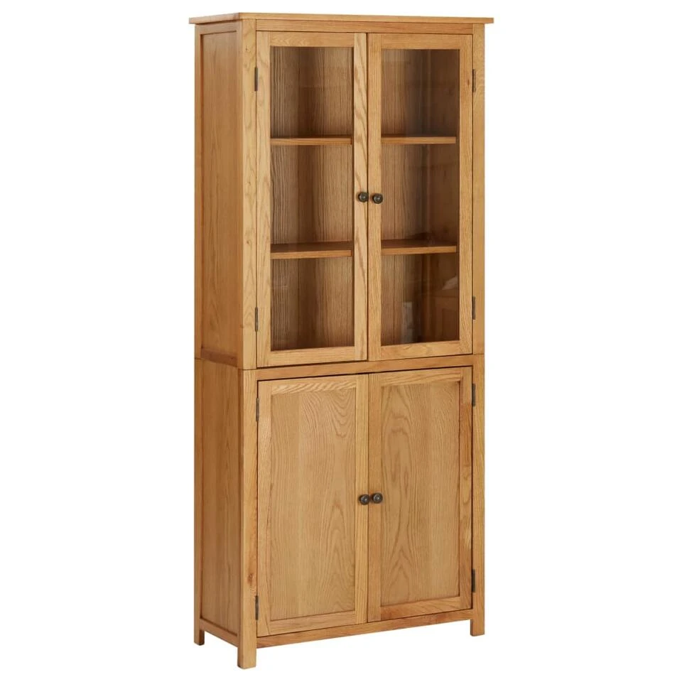 VidaXL Boekenkast Met 4 Deuren 80x35x180 Cm Massief Eikenhout En Glas