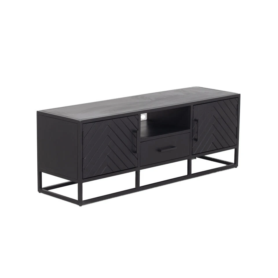 Giga Meubel Tv Meubel Zwart Visgraat - Mangohout - 140cm - Kast Isa