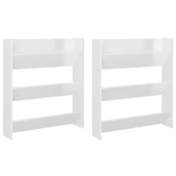 VidaXL Wandschoenenkasten 2 St 80x18x90 Cm Spaanplaat Hoogglans Wit