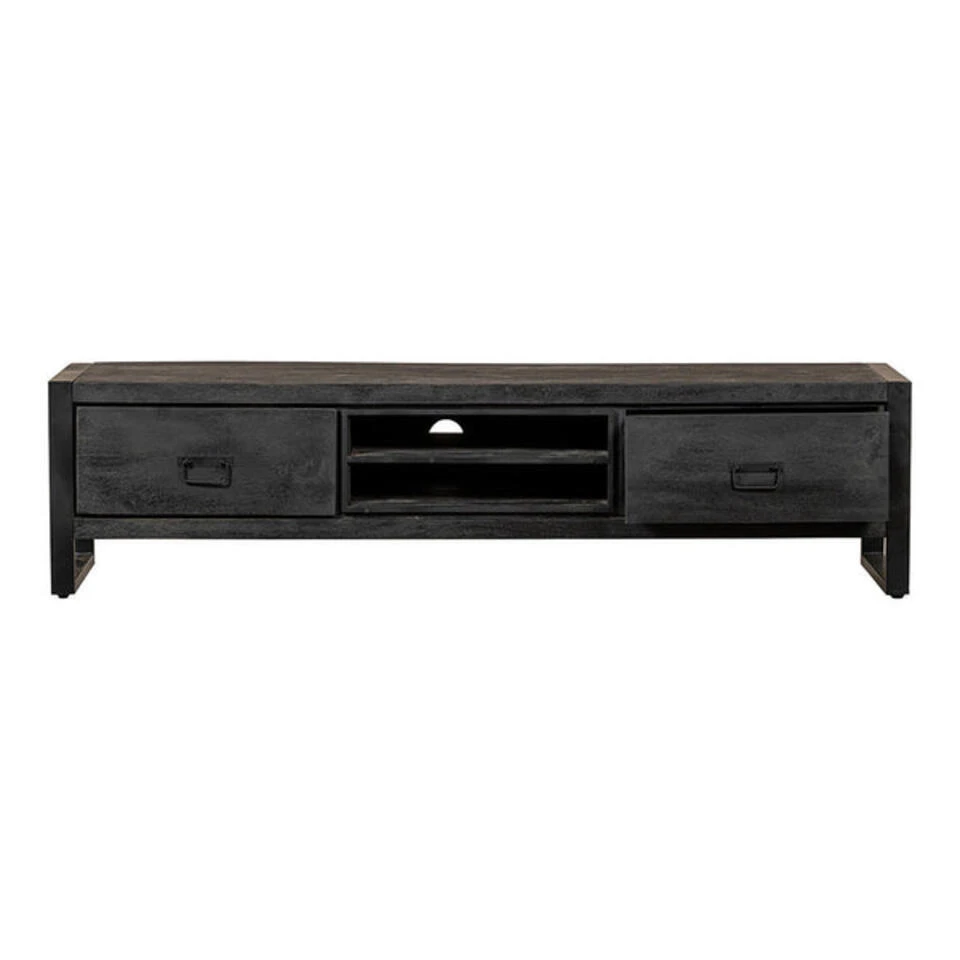 TV Meubel Stockton Black 180cm - Mangohout - Zwart - Rechthoekig