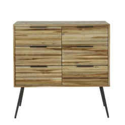 Industriële Ladekast Sven Teakhout 6 Lades - 30x90x88 Cm - Teakhout - Bruin