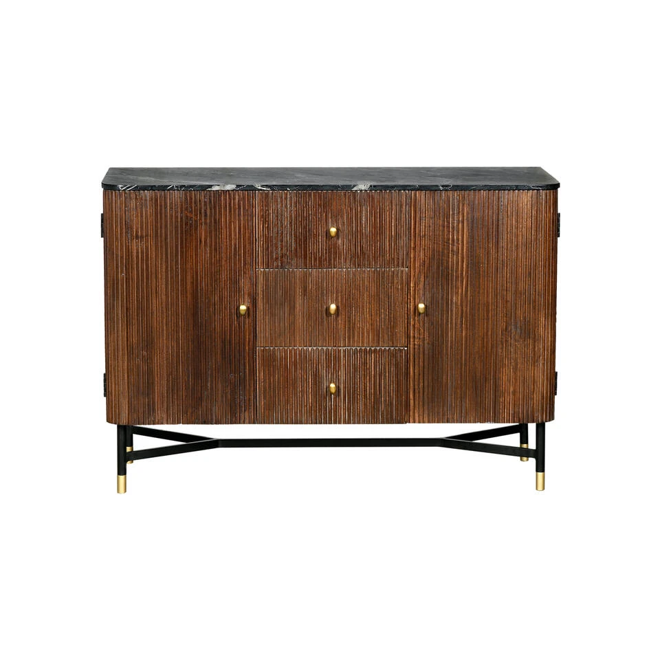 Giga Meubel Dressoir Bruin Mangohout - Zwart Marmer - 120cm - Japandi - Afbeelding 2