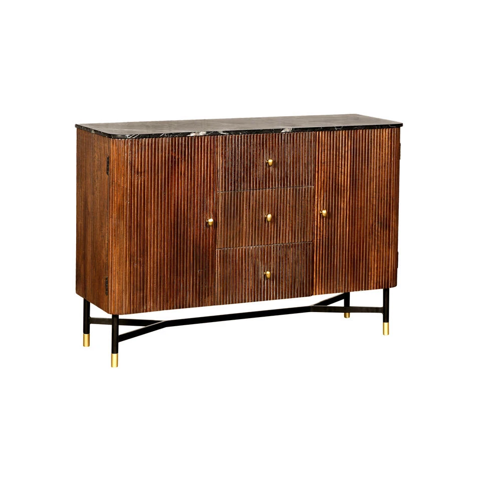 Giga Meubel Dressoir Bruin Mangohout - Zwart Marmer - 120cm - Japandi