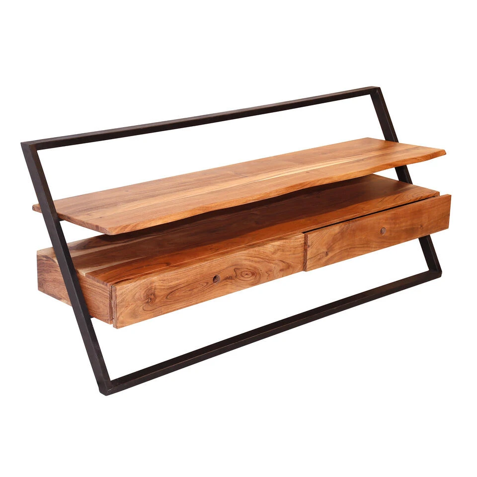Industrieel TV-meubel Camila Acaciahout 2 Lades - 140x140x62 Cm - Hout - Bruin - Afbeelding 4