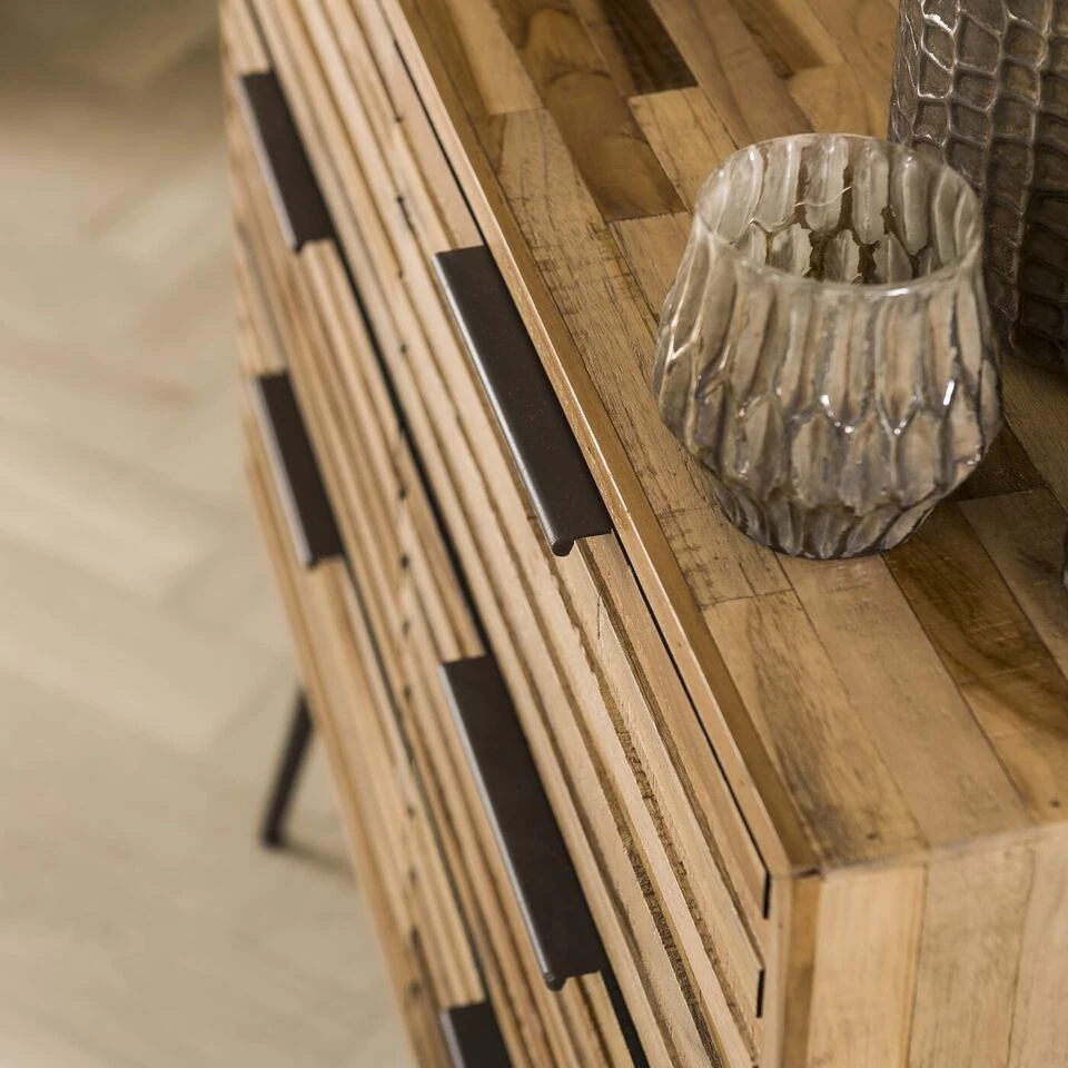 Giga Meubel Ladekast Teakhout - 6 Lades - 30x90x88cm - Naturel - Afbeelding 3