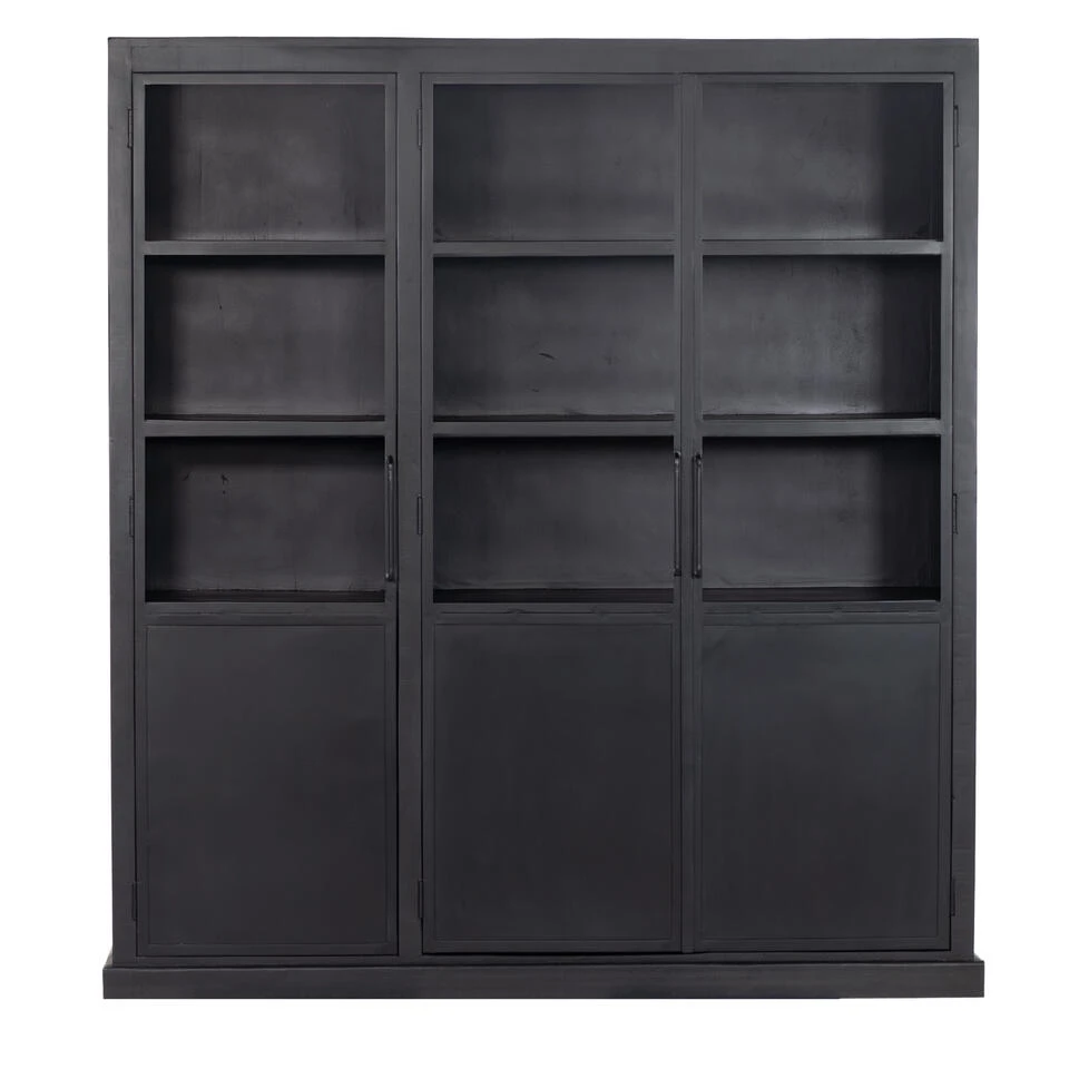 Giga Meubel Vitrinekast Metaal Zwart - 180x44x200cm - 3 Deurs - James