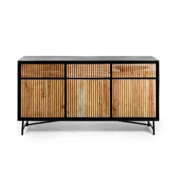 Giga Meubel Dressoir Acaciahout - 40x160x80cm - Naturel/Zwart - Kast Ezequiel