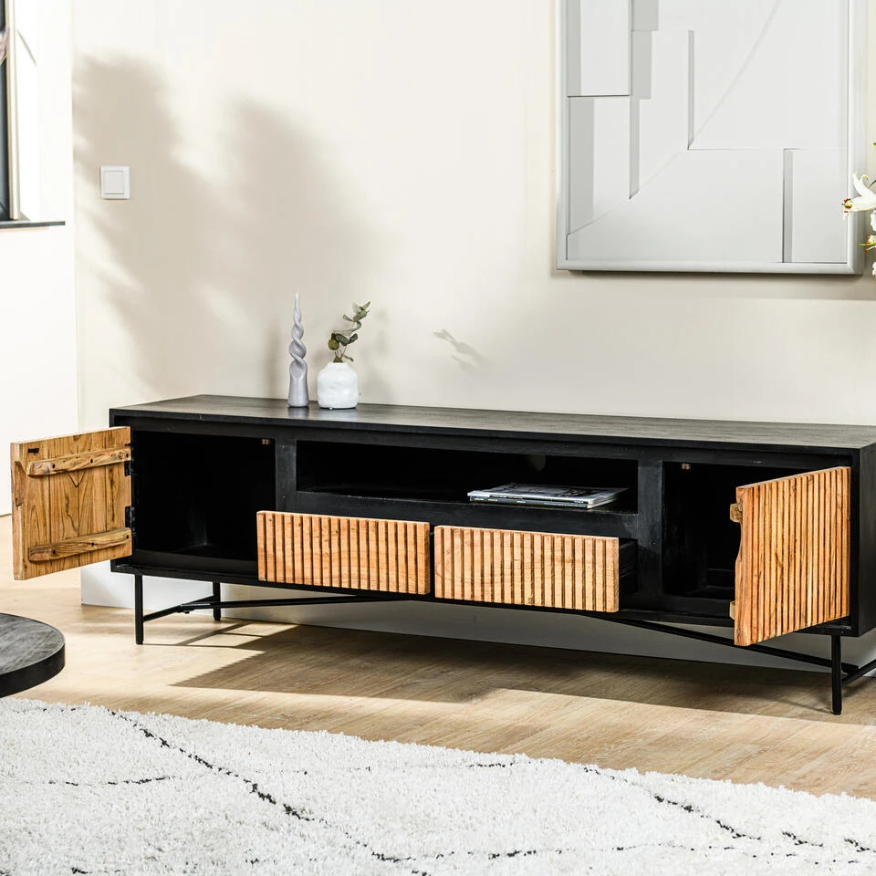 Giga Meubel Tv-Meubel Acaciahout - 40x180x50cm - Naturel/Zwart - Kast Patrick - Afbeelding 2