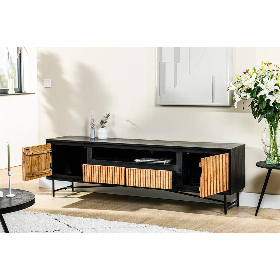 Giga Meubel Tv-Meubel Acaciahout - 40x180x50cm - Naturel/Zwart - Kast Patrick - Afbeelding 4