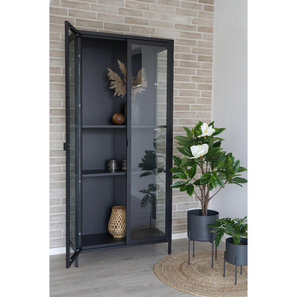 Giga Meubel Vitrinekast Metaal Zwart - 35x80x175cm - Kast Brisbane - Afbeelding 2