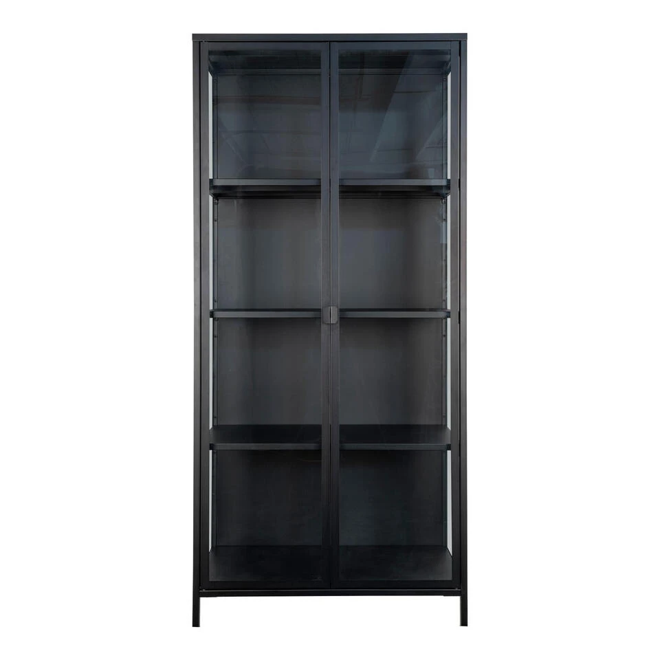 Giga Meubel Vitrinekast Metaal Zwart - 35x80x175cm - Kast Brisbane