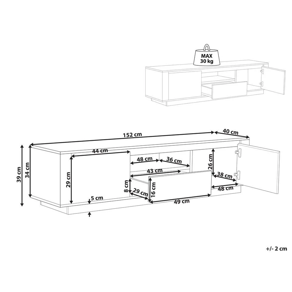 Beliani TV-kast BILLINGS - Lichte Houtkleur Vezelplaat - Afbeelding 3