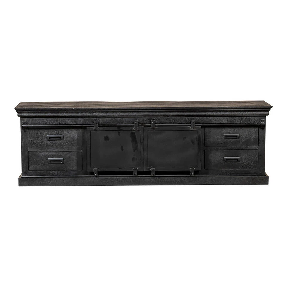 TV Meubel Portland Black 180cm - Mangohout - Zwart - Rechthoekig - Afbeelding 3