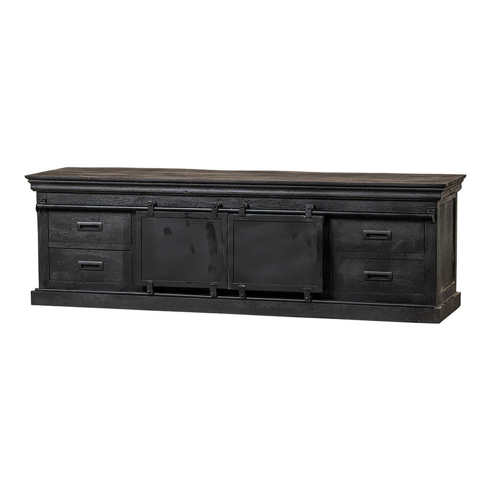 TV Meubel Portland Black 180cm - Mangohout - Zwart - Rechthoekig - Afbeelding 4