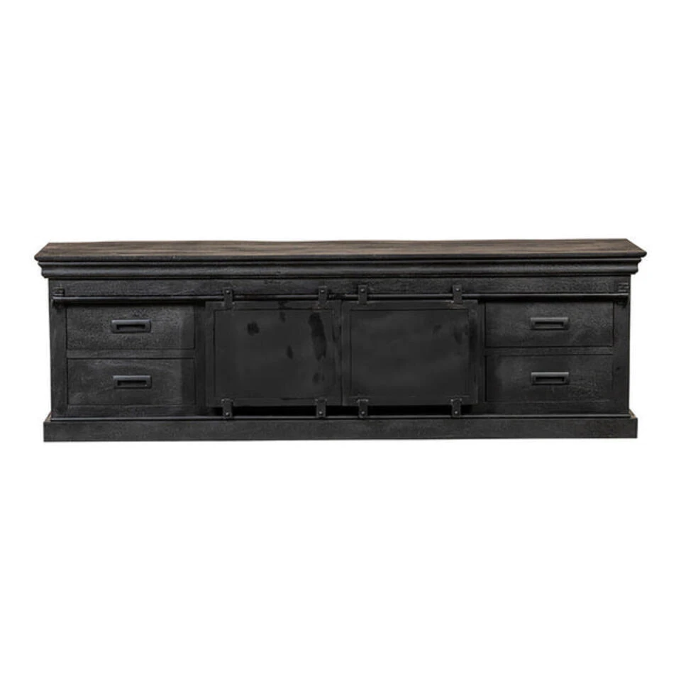 TV Meubel Portland Black 180cm - Mangohout - Zwart - Rechthoekig