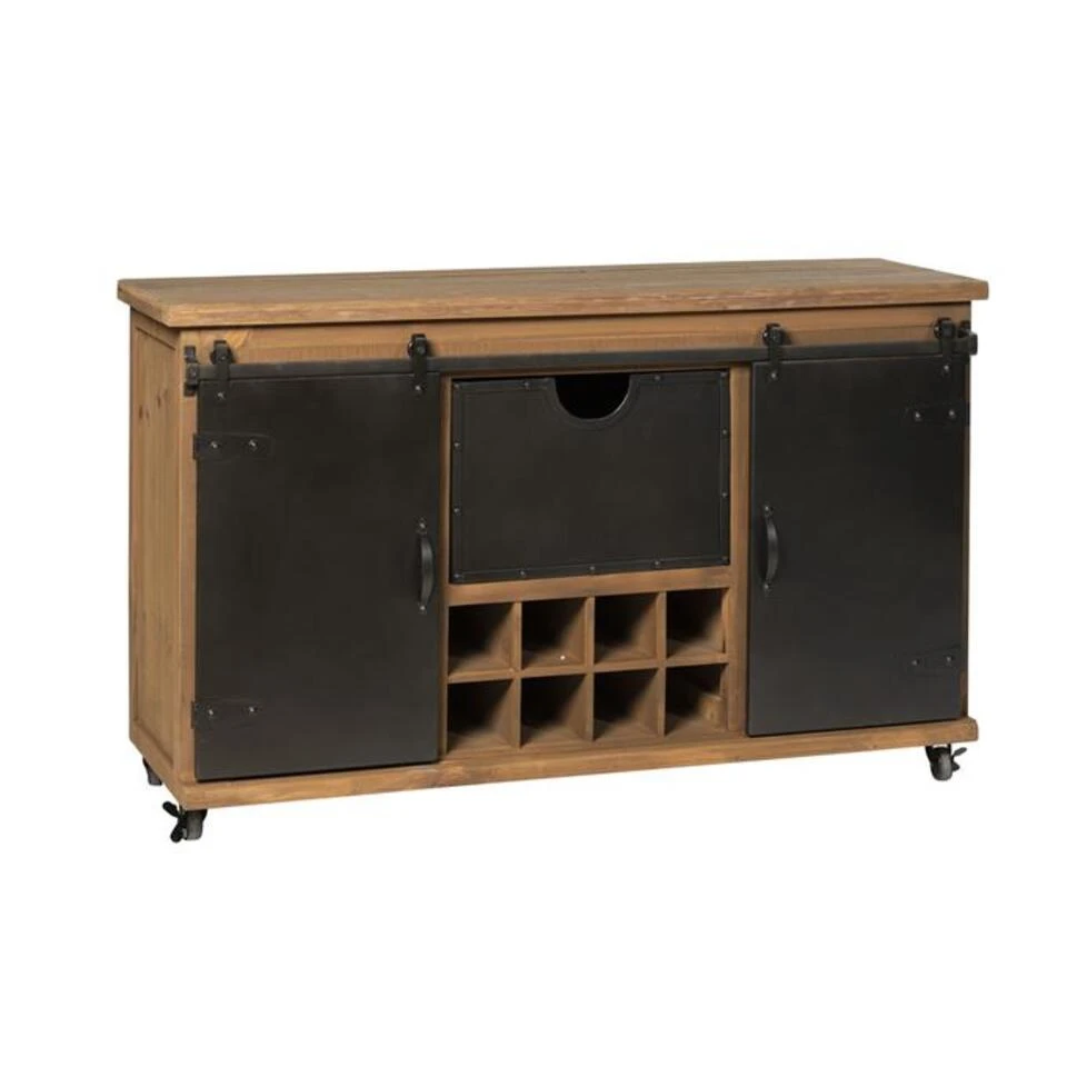 Rootsmann Dressoir Met Schuifdeur En Wijnrek - Bruin - Hout - Afbeelding 2