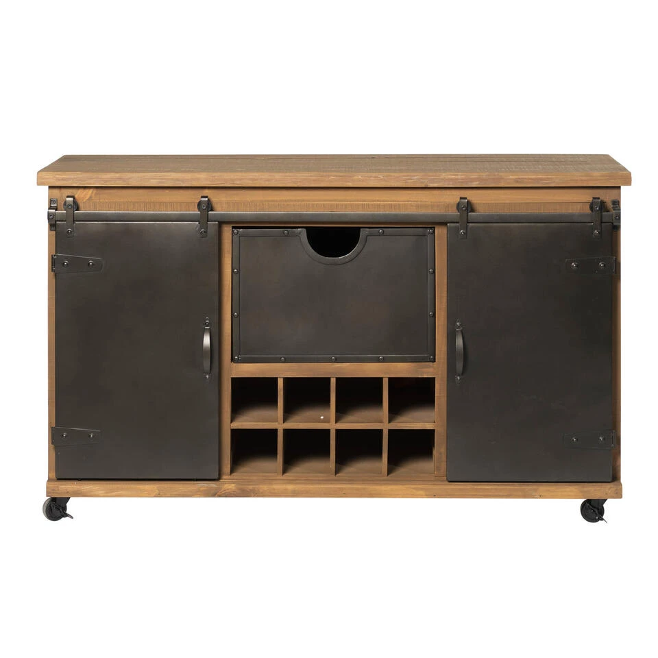Rootsmann Dressoir Met Schuifdeur En Wijnrek - Bruin - Hout