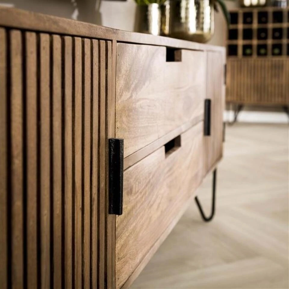 Industrieel TV-meubel Tory Mangohout - 135x135x55 Cm - Mangohout - Bruin - Afbeelding 3