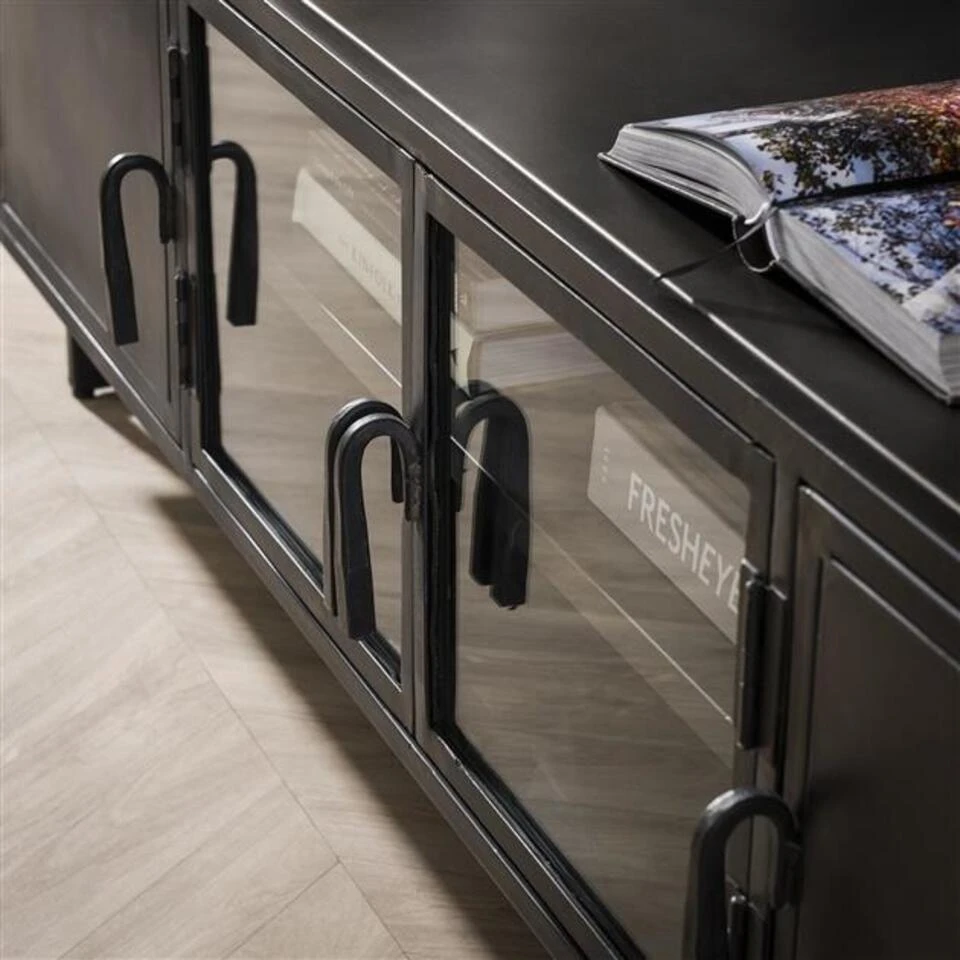 Industrieel TV-meubel Finye Zwart Metaal 180x40x50 Cm 180x180x50 Cm Metaal - Afbeelding 3