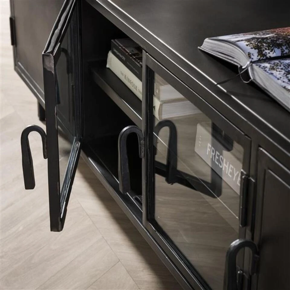 Industrieel TV-meubel Finye Zwart Metaal 180x40x50 Cm 180x180x50 Cm Metaal - Afbeelding 4