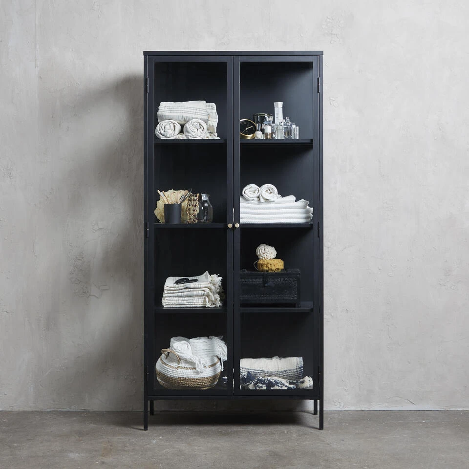 Giga Meubel Vitrinekast Zwart - 40x90x190cm - Metaal - Kast Carmel - Afbeelding 2