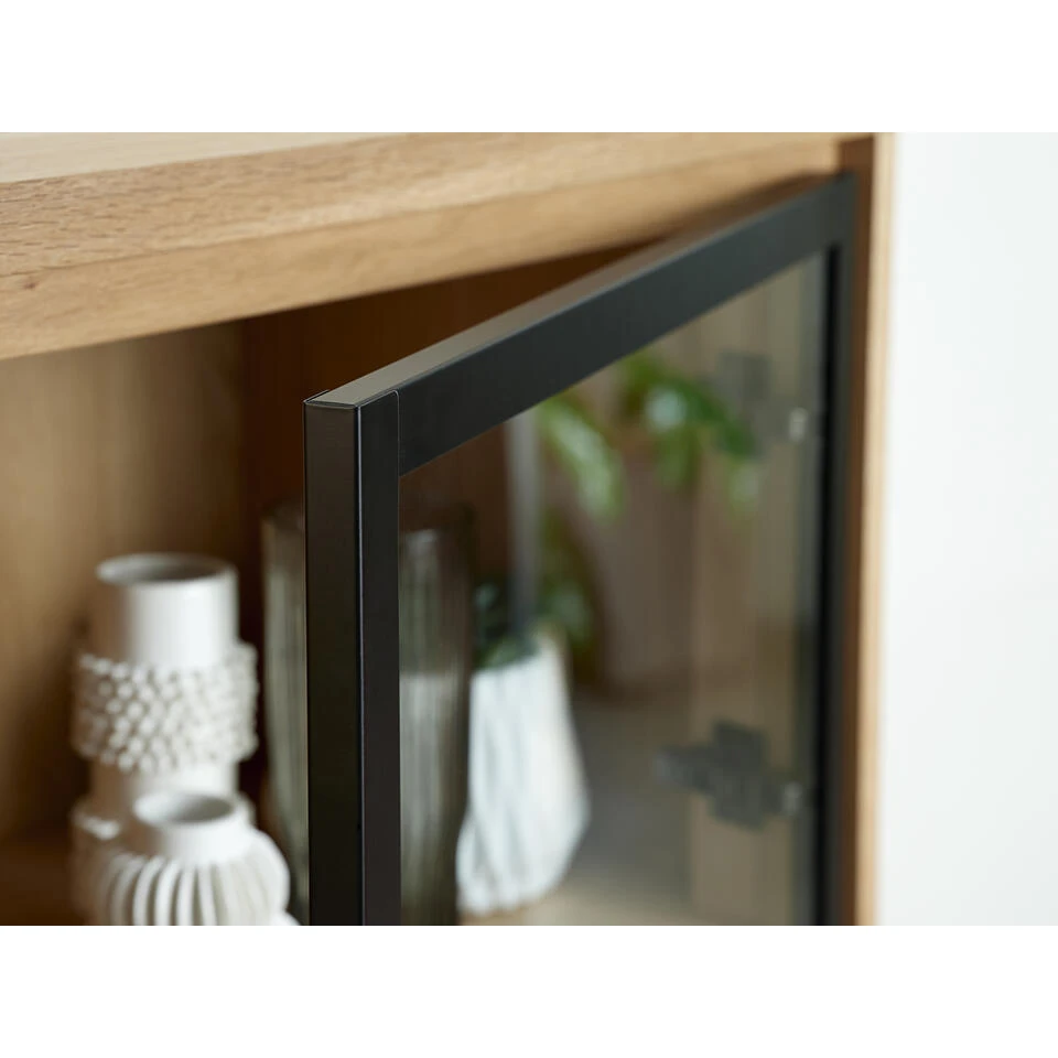 Giga Meubel Vitrinekast Naturel - 42x122,5x138,6cm - Eikenhout - Kast Livorno - Afbeelding 4