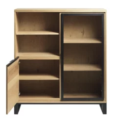 Giga Meubel Vitrinekast Naturel - 42x122,5x138,6cm - Eikenhout - Kast Livorno