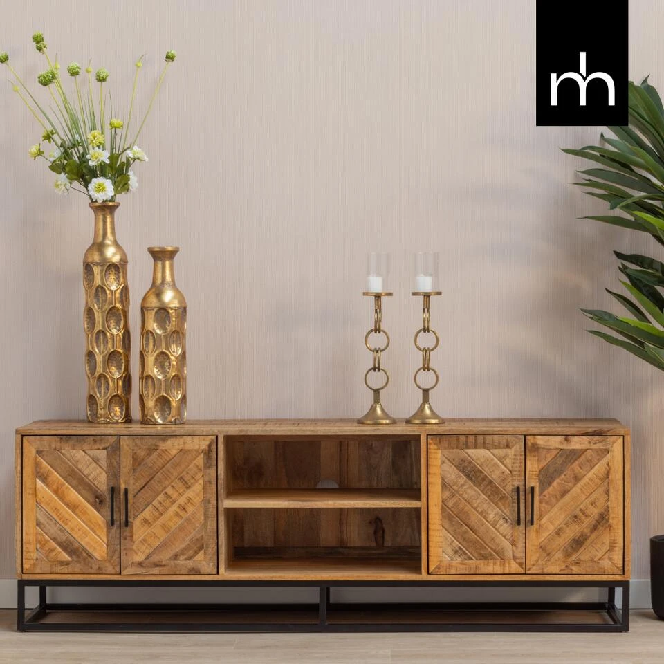 TV Meubel Reno 180cm - Mangohout - Bruin - Rechthoekig - Afbeelding 2