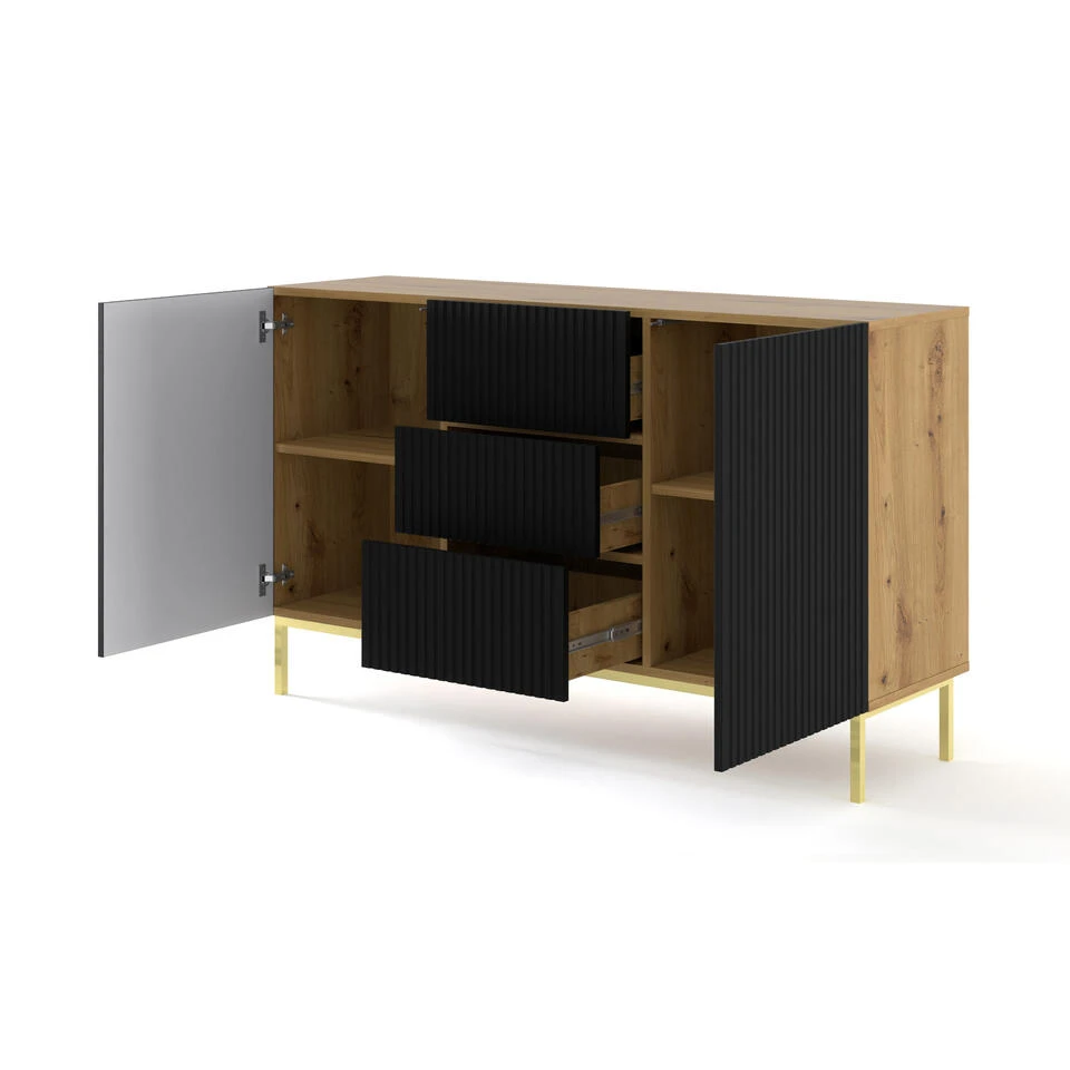 Dressoir Ravenna B Foil MDF 89x150x42 Zwart/Beige/Goud - Afbeelding 2